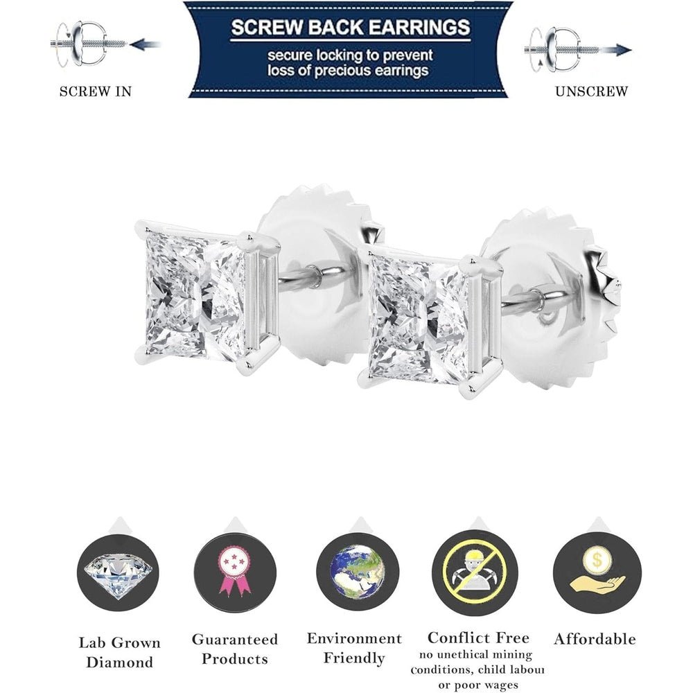 0.50 to 7 Carat Lab Grown Diamond Stud Earrings for Women, Colorless IGI Certified,Screw Back Earrings in 14K 18K White Gold & Platinum, Round/Emerald/Oval/Princess Cut,With Gift Box - Future Jewelry