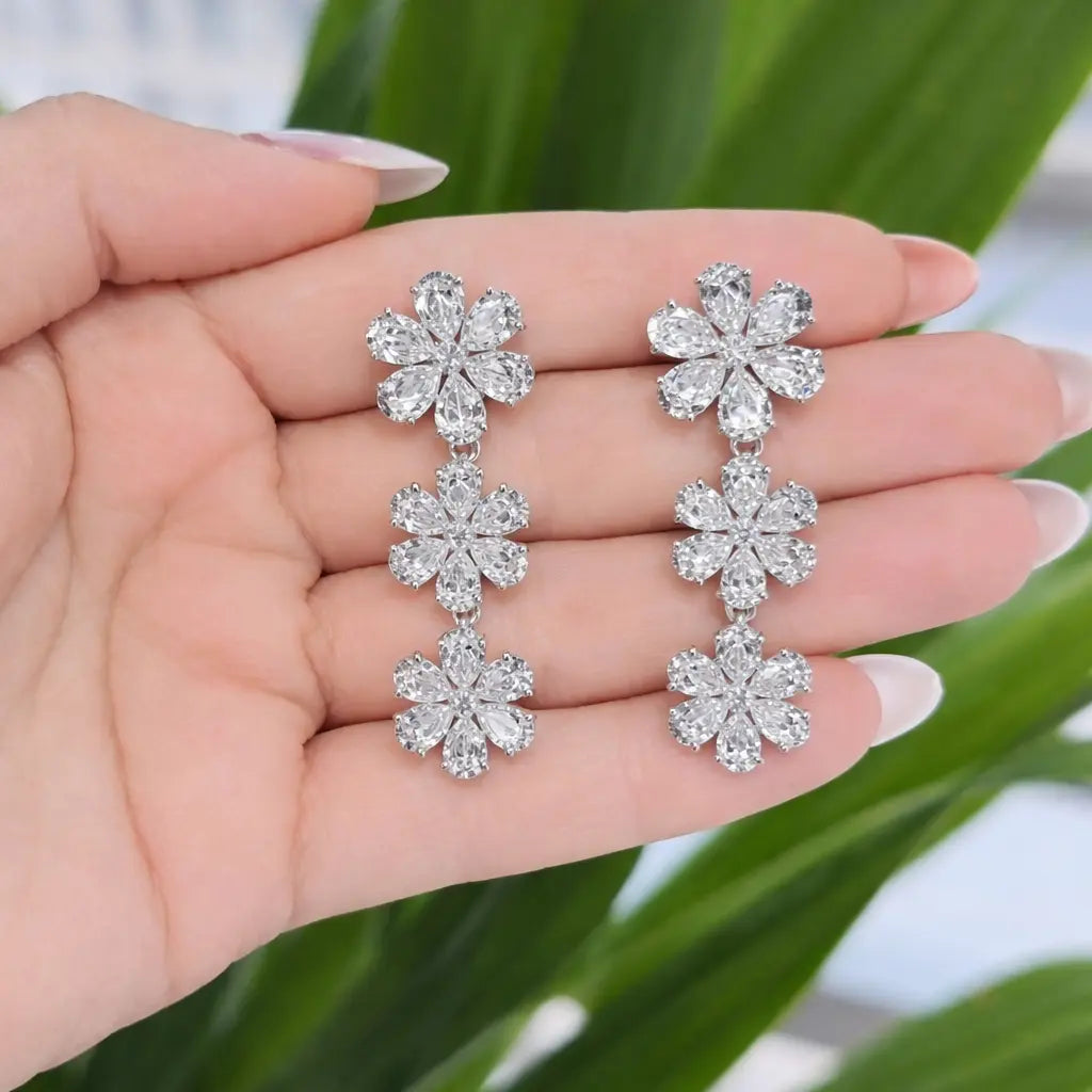20 Carat Lab Diamond Floral Drop Earrings in Platinum 950 F Color VS1 - Future Jewelry