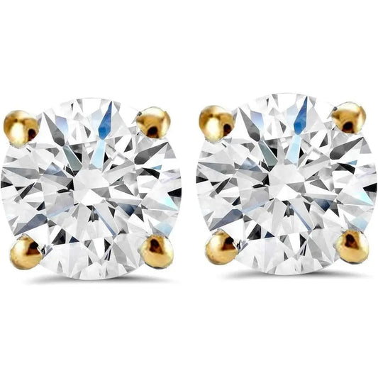 1 carat lab grown diamond stud earrings in 14K yellow gold with white round brilliant diamonds