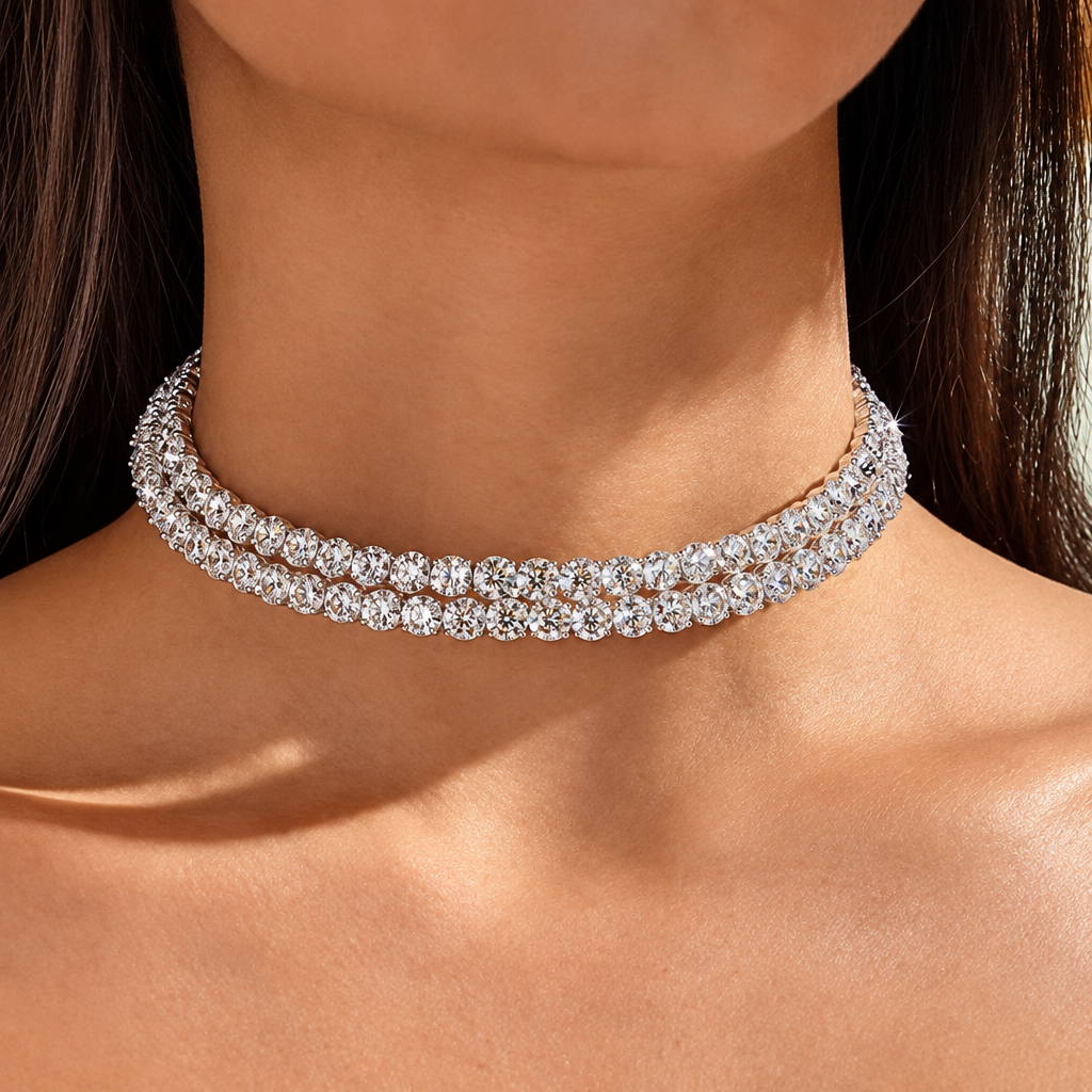 10 Carat Lab Grown Diamond Necklace in 14K White Gold worn on neck - Future Jewelry