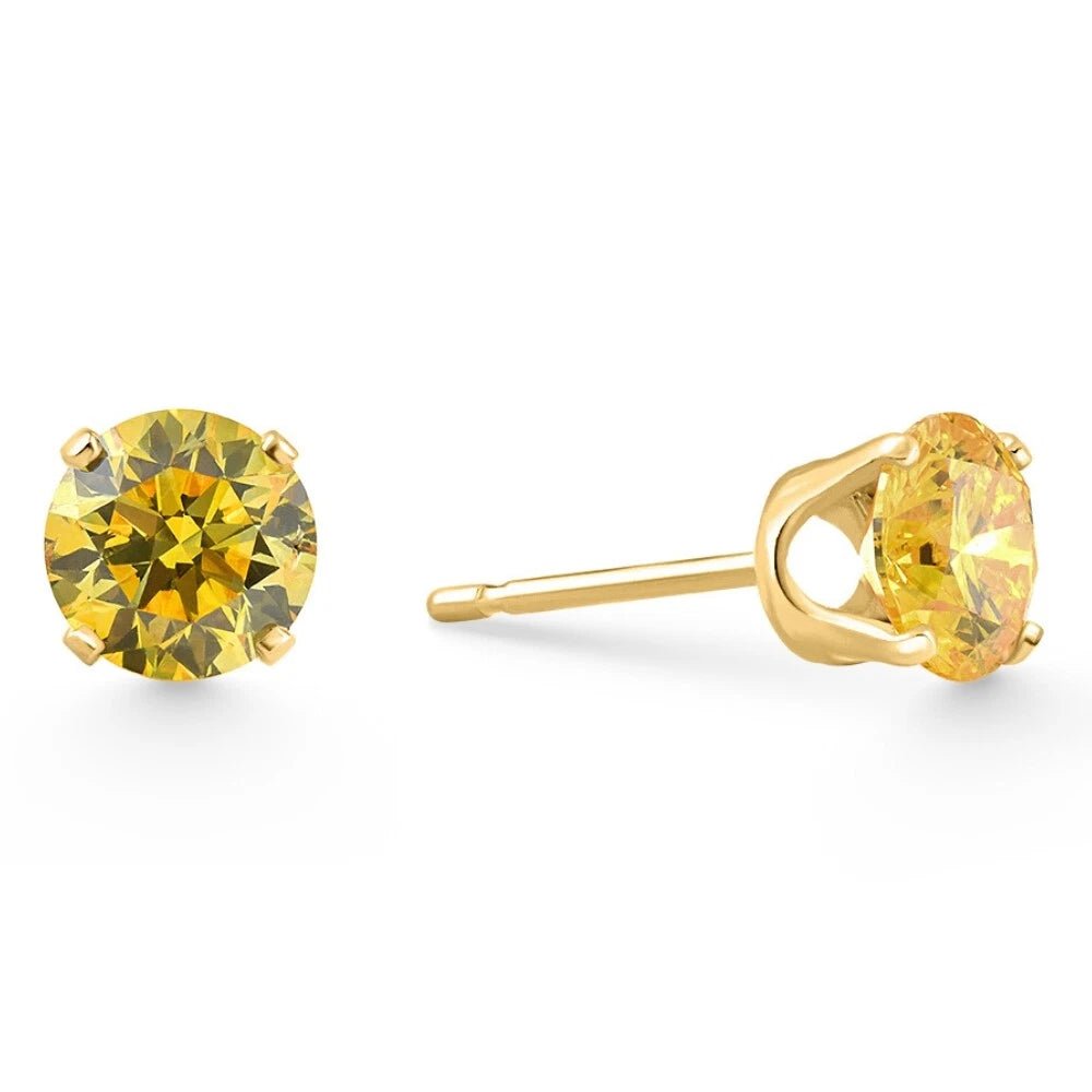 1.00 Carat Fancy Yellow Round Diamond Studs in 14k Gold Lab Grown Earrings - Future Jewelry