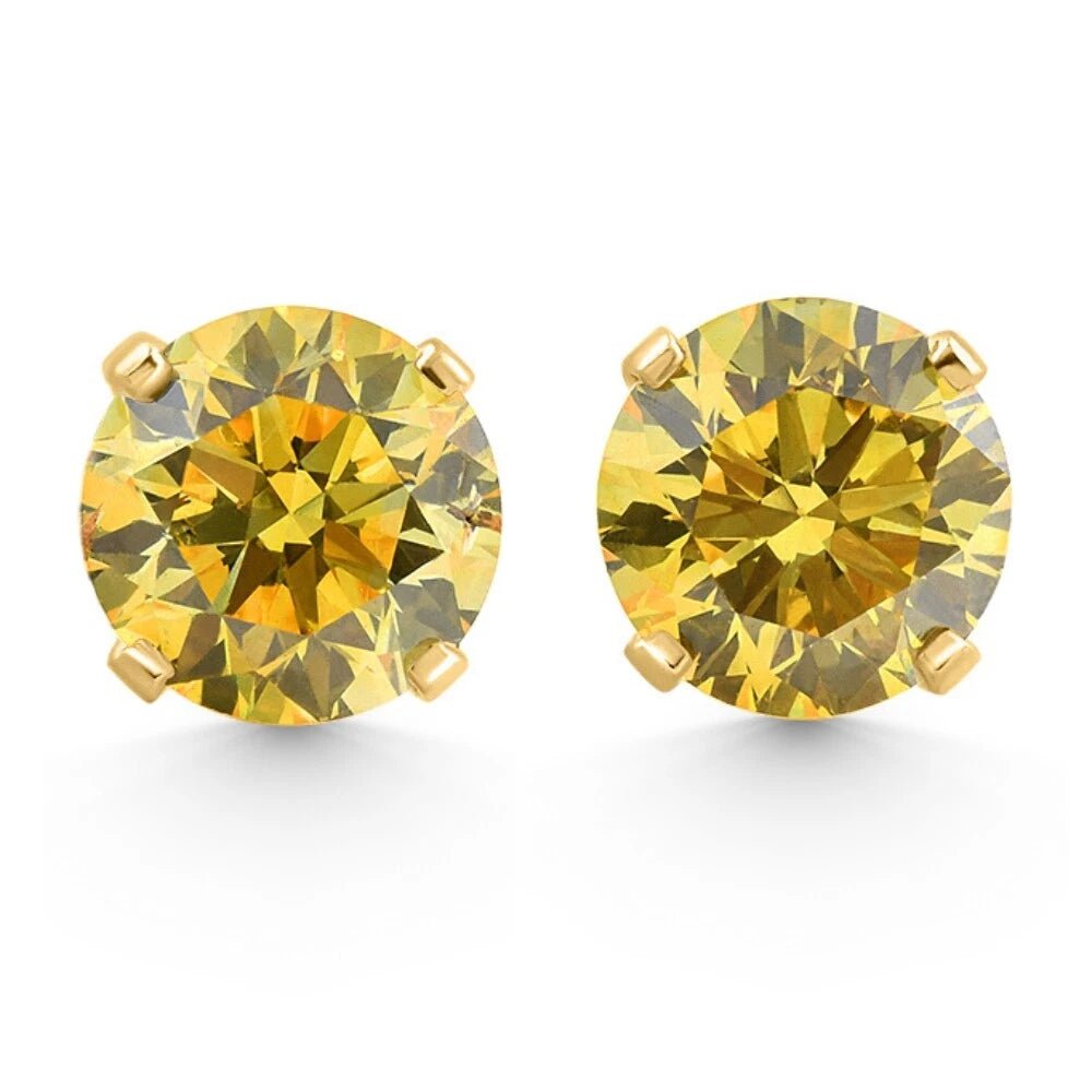1.00 Carat Fancy Yellow Round Diamond Studs in 14k Gold Lab Grown Earrings - Future Jewelry