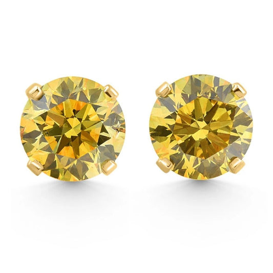 1.00 Carat Fancy Yellow Round Diamond Studs in 14k Gold Lab Grown Earrings - Future Jewelry