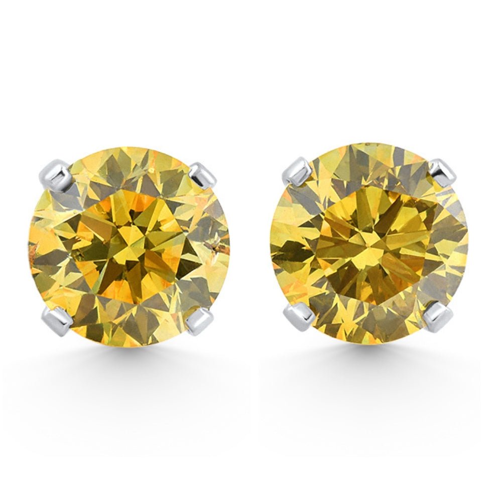 1.00 Carat Fancy Yellow Round Diamond Studs in 14k Gold Lab Grown Earrings - Future Jewelry
