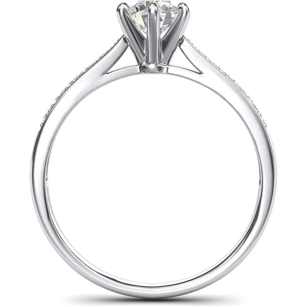10k white gold 1.0 CT Classic 6 - Prong Simulated Diamond or Genuine Lab Grown Diamond Engagement Ring Graduated Side Stones Promise Bridal Ring - Future Jewelry