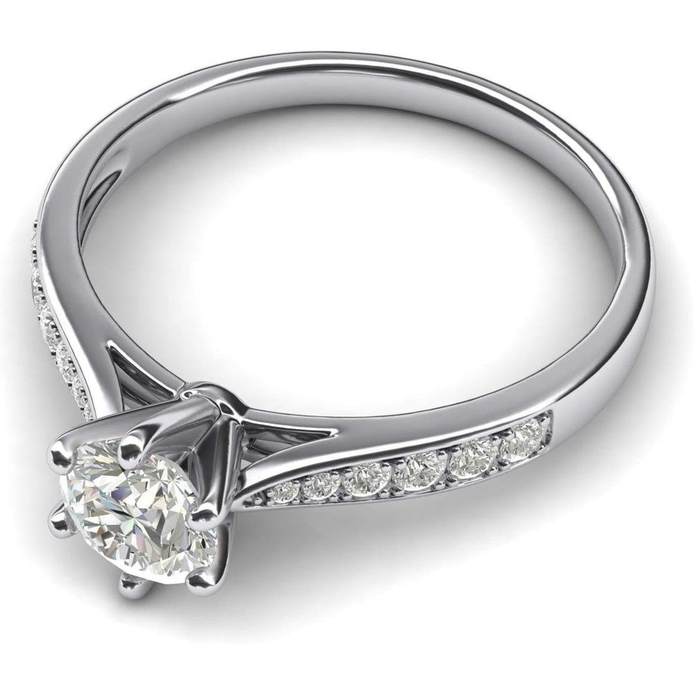 10k white gold 1.0 CT Classic 6 - Prong Simulated Diamond or Genuine Lab Grown Diamond Engagement Ring Graduated Side Stones Promise Bridal Ring - Future Jewelry