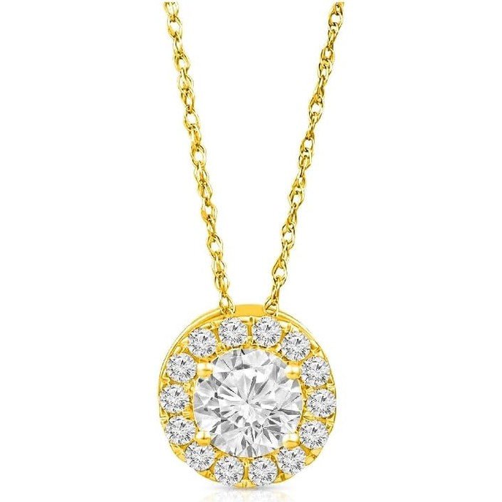 1/2 Carat - 1 Carat Lab Grown Diamond Pendant for Women| 14K Yellow or White Gold Halo Pendant with Gold Rope Chain Necklace 18" | D - E Color and VS Clarity - Future Jewelry