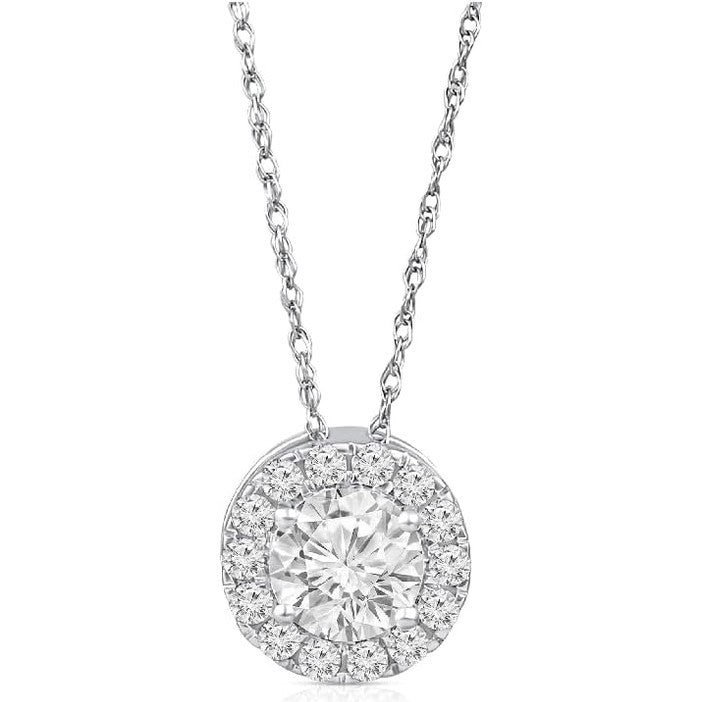 1/2 Carat - 1 Carat Lab Grown Diamond Pendant for Women| 14K Yellow or White Gold Halo Pendant with Gold Rope Chain Necklace 18" | D - E Color and VS Clarity - Future Jewelry