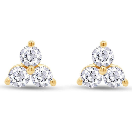 1/2 Carat Lab Grown Diamond 3 - Stone Stud Earring In 14k Gold Over Sterling Silver Jewelry Gift For Women (0.50 Cttw), Gift For Her - Future Jewelry