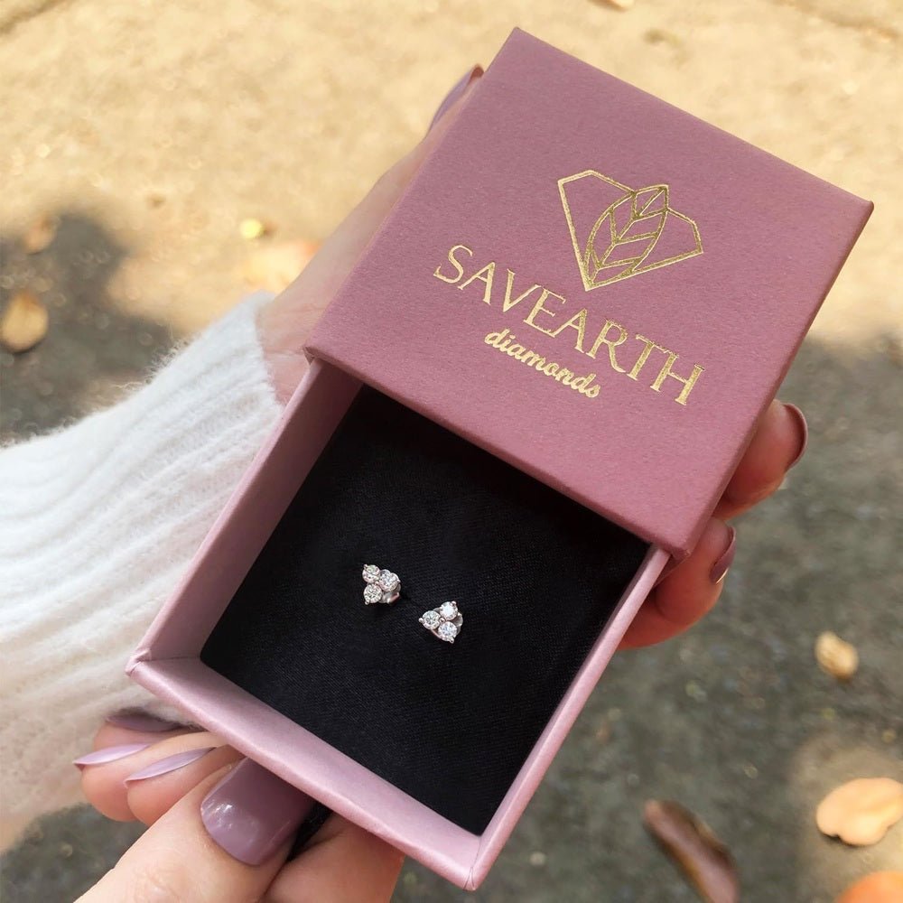 1/2 Carat Lab Grown Diamond 3 - Stone Stud Earring In 14k Gold Over Sterling Silver Jewelry Gift For Women (0.50 Cttw), Gift For Her - Future Jewelry