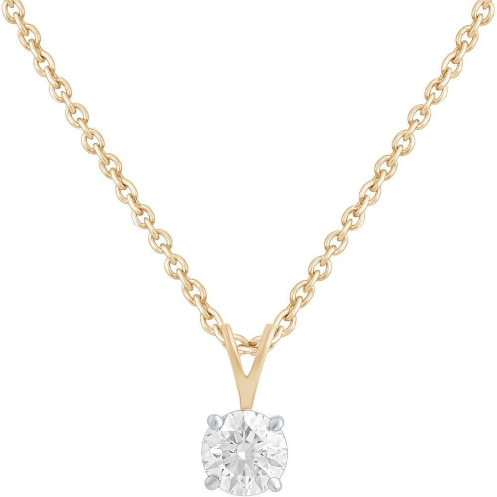 1/2 Ct Classic Round Cut IGI Certified Lab Grown Diamond Pendant Necklace, Solid 14K Real White & Yellow Gold, 18 Inch 14k Gold Cable Chain - Future Jewelry