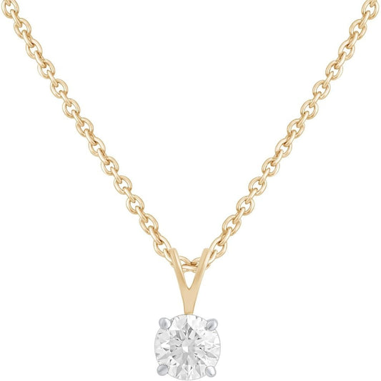 1/2 Ct Classic Round Cut IGI Certified Lab Grown Diamond Pendant Necklace, Solid 14K Real White & Yellow Gold, 18 Inch 14k Gold Cable Chain - Future Jewelry