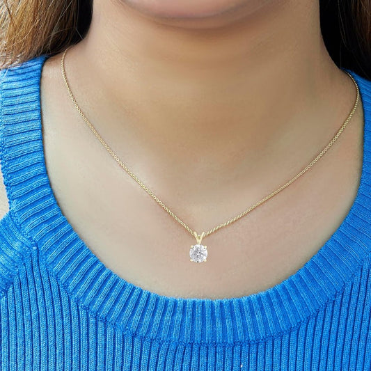 1/2 Ct Classic Round Cut IGI Certified Lab Grown Diamond Pendant Necklace, Solid 14K Real White & Yellow Gold, 18 Inch 14k Gold Cable Chain - Future Jewelry