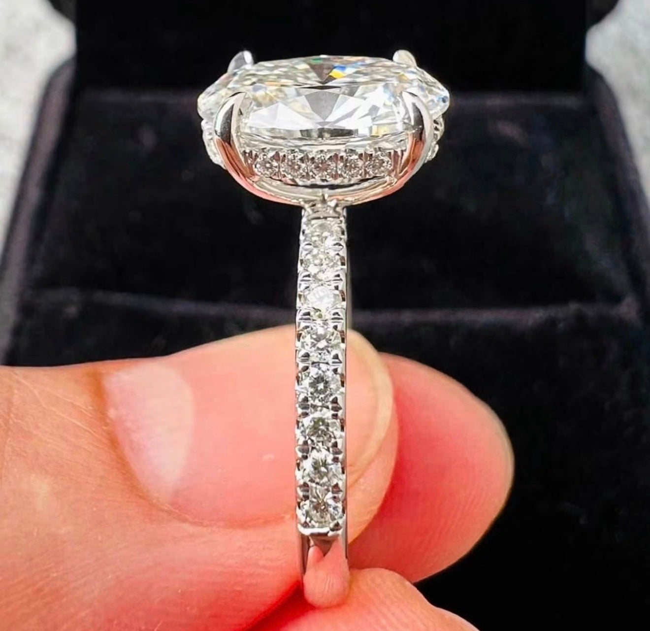 3 Carat Oval Lab Diamond Ring, Hidden Halo