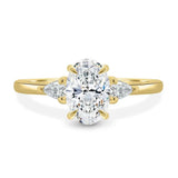 1.30 Carat Oval Lab Grown Diamond Three Stone Ring, 18K Yellow Gold