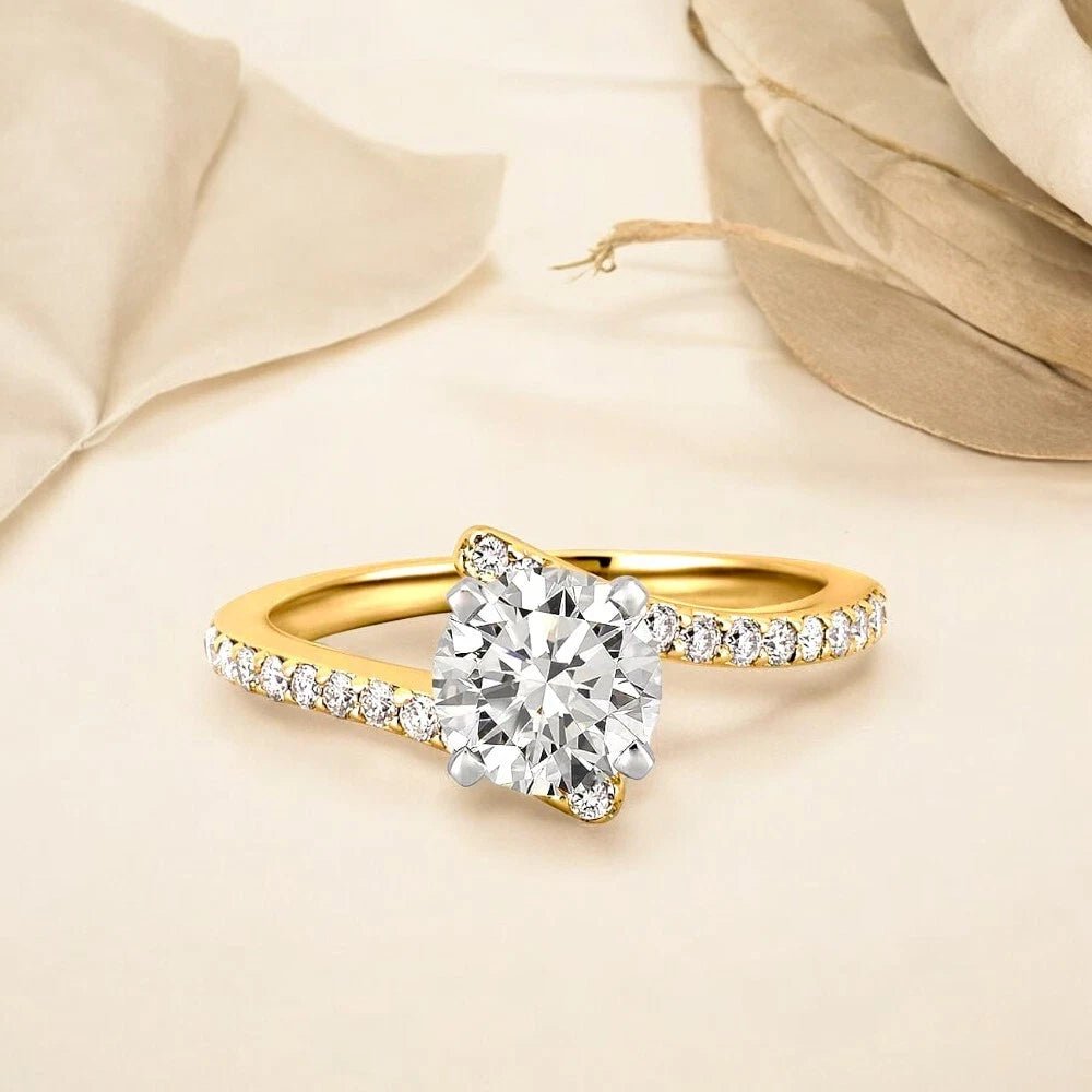 1.30 Carat Round Lab Grown Diamond Ring IGI 14K Yellow Gold - Future Jewelry