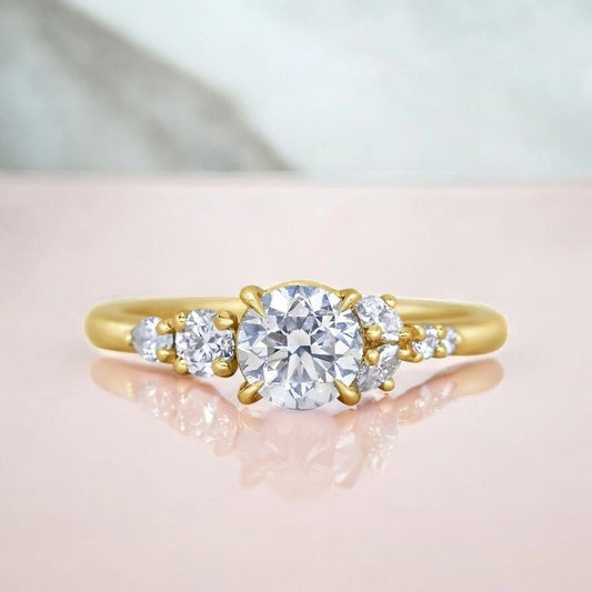 1.35 Carat Round Lab Grown Diamond Ring IGI 18K Yellow Gold - Future Jewelry