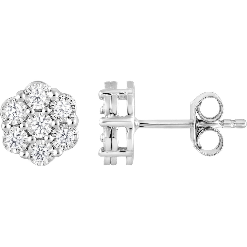 1/4 Carat Diamond Stud Earrings for Women | Round Lab - Grown Diamond Flower Earrings (I, I1) in Silver | Fine Jewelry for Her - Future Jewelry