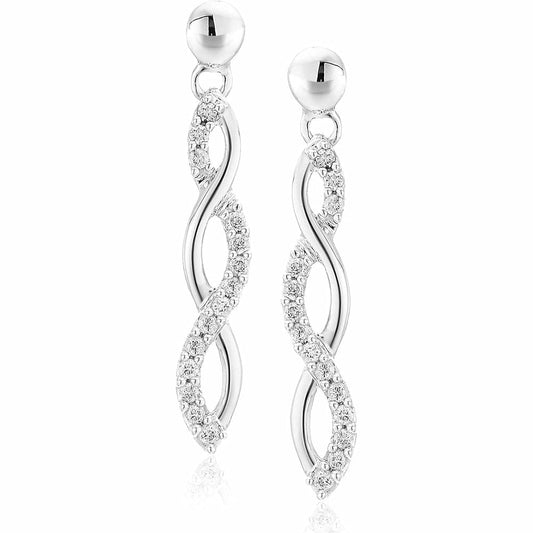 1/4 cttw Diamond Infinity Dangle Earrings .925 Sterling Silver 1 Inch Push Backs - Future Jewelry