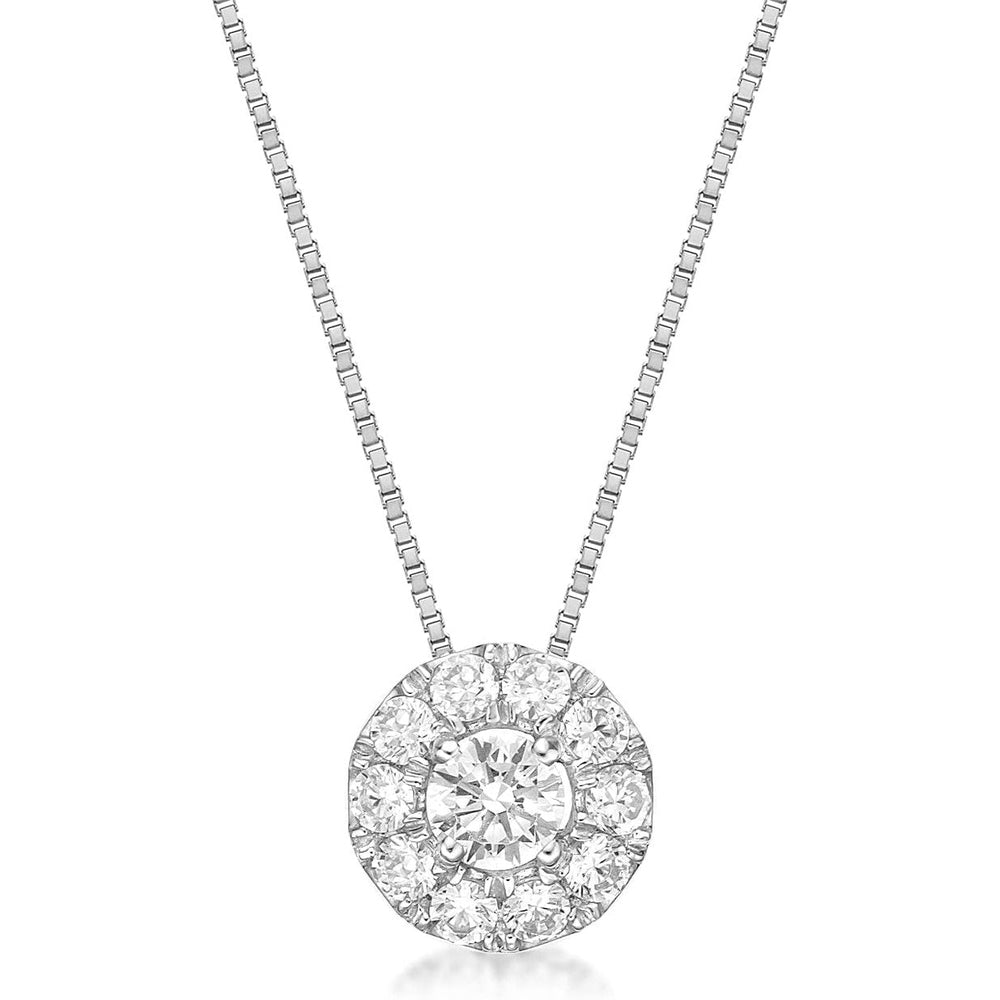 1/4 to 1/2 Carat Lab Grown Diamond Round Halo Pendant Necklace for Women in 10k White Gold on 18 Inch Chain (G - H, VS2 - SI1, cttw) Spring Ring - Future Jewelry