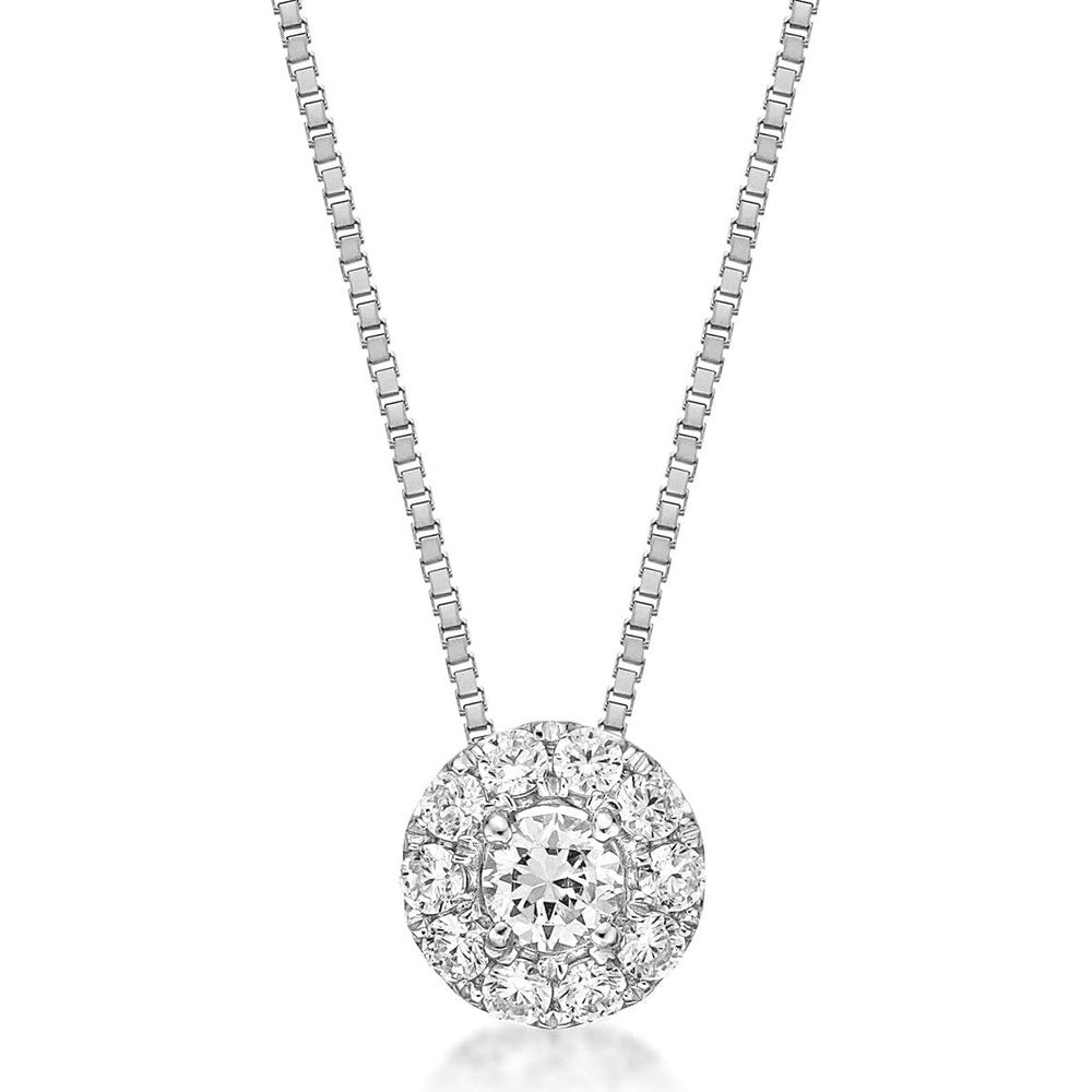1/4 to 1/2 Carat Lab Grown Diamond Round Halo Pendant Necklace for Women in 10k White Gold on 18 Inch Chain (G - H, VS2 - SI1, cttw) Spring Ring - Future Jewelry