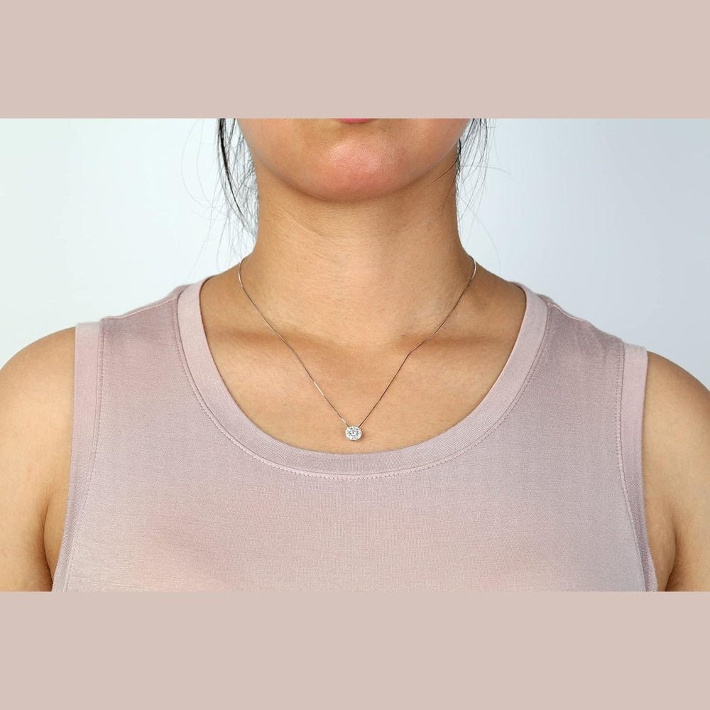 1/4 to 1/2 Carat Lab Grown Diamond Round Halo Pendant Necklace for Women in 10k White Gold on 18 Inch Chain (G - H, VS2 - SI1, cttw) Spring Ring - Future Jewelry