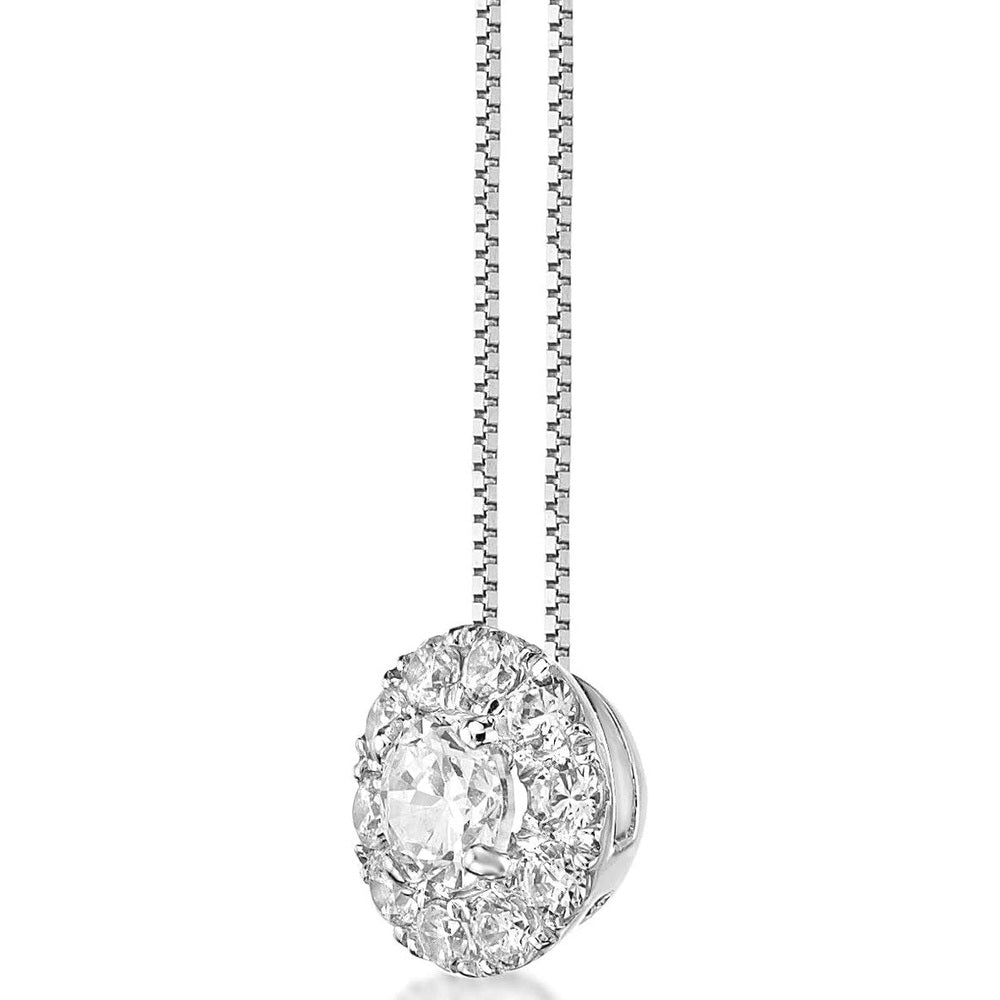 1/4 to 1/2 Carat Lab Grown Diamond Round Halo Pendant Necklace for Women in 10k White Gold on 18 Inch Chain (G - H, VS2 - SI1, cttw) Spring Ring - Future Jewelry