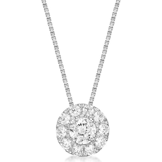 1/4 to 1/2 Carat Lab Grown Diamond Round Halo Pendant Necklace for Women in 10k White Gold on 18 Inch Chain (G - H, VS2 - SI1, cttw) Spring Ring - Future Jewelry