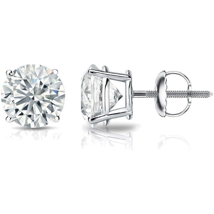 1/4 to 2 Carat Lab Grown Diamond Round Stud Earrings in 14k Gold (E - F, SI1 - SI2, cttw), 4 - Prong Basket Screw Back by Diamond Wish - Future Jewelry