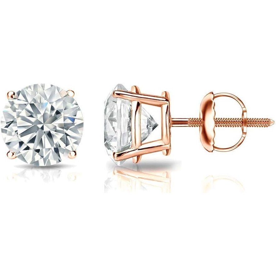 1/4 to 2 Carat Lab Grown Diamond Round Stud Earrings in 14k Gold (E - F, SI1 - SI2, cttw), 4 - Prong Basket Screw Back by Diamond Wish - Future Jewelry