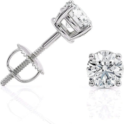 0.5 to 10 Carat Lab Grown Diamond Stud Earrings, 14K White Gold