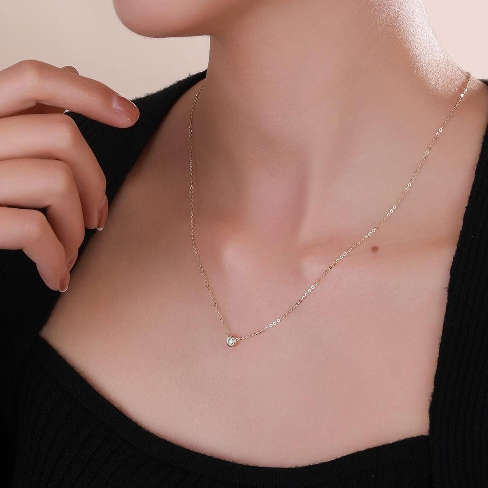 14k Solid Gold Diamond Solitaire Necklace Series,No fading, No allergies, Non gold - plating,Lab grown Diamond, DEF VS~VVS, Classic,Lobster buckle - Future Jewelry