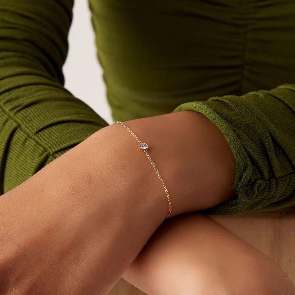 14k Solid Gold Diamond Solitaire Station Bracelets Series,DEF VS~VVS,Lab grown Diamond,No fading, No allergies,Lobster buckle - Future Jewelry