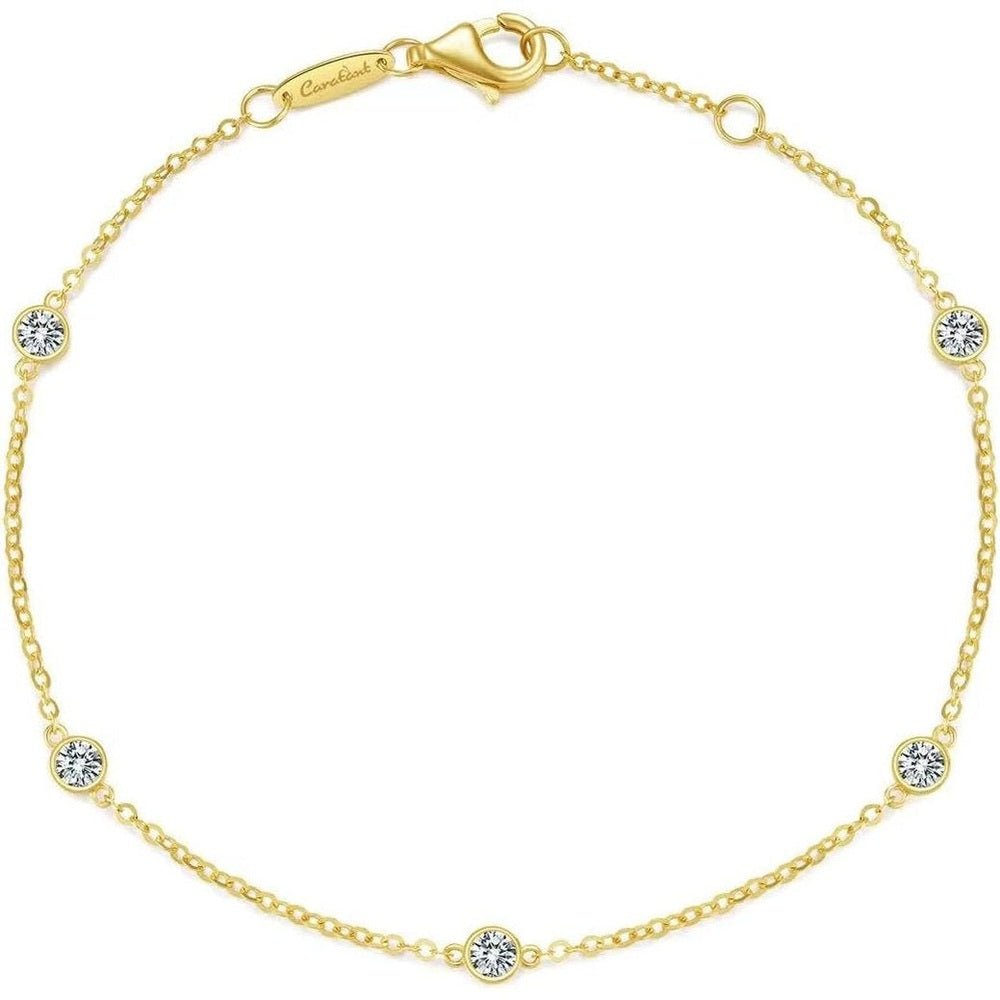 14k Solid Gold Diamond Solitaire Station Bracelets Series,DEF VS~VVS,Lab grown Diamond,No fading, No allergies,Lobster buckle - Future Jewelry
