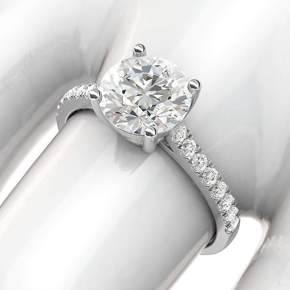 14k White Gold 2CT Classic 4 - Prong Diamond or Lab Grown Diamond Promise Bridal Engagement Ring Side Stones - Future Jewelry