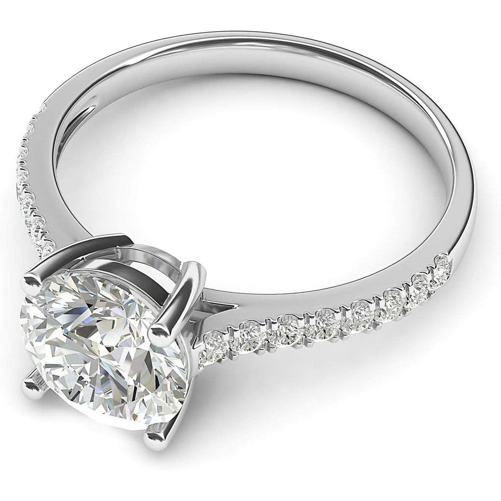 14k White Gold 2CT Classic 4 - Prong Diamond or Lab Grown Diamond Promise Bridal Engagement Ring Side Stones - Future Jewelry