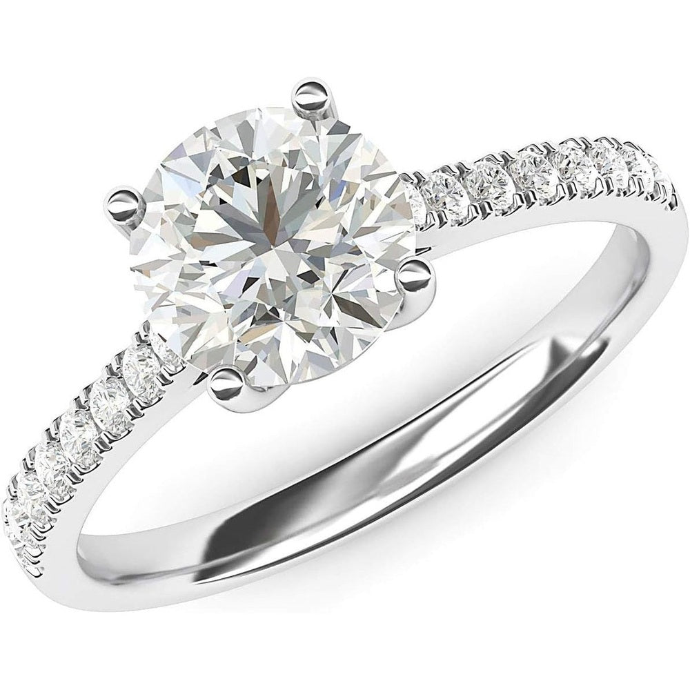 14k White Gold 2CT Classic 4 - Prong Diamond or Lab Grown Diamond Promise Bridal Engagement Ring Side Stones - Future Jewelry