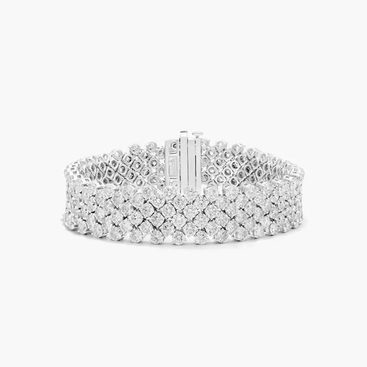14K White Gold Mesh Lab-Grown Diamond Bracelet | 24 Carats, F-G Color, VS2 Clarity