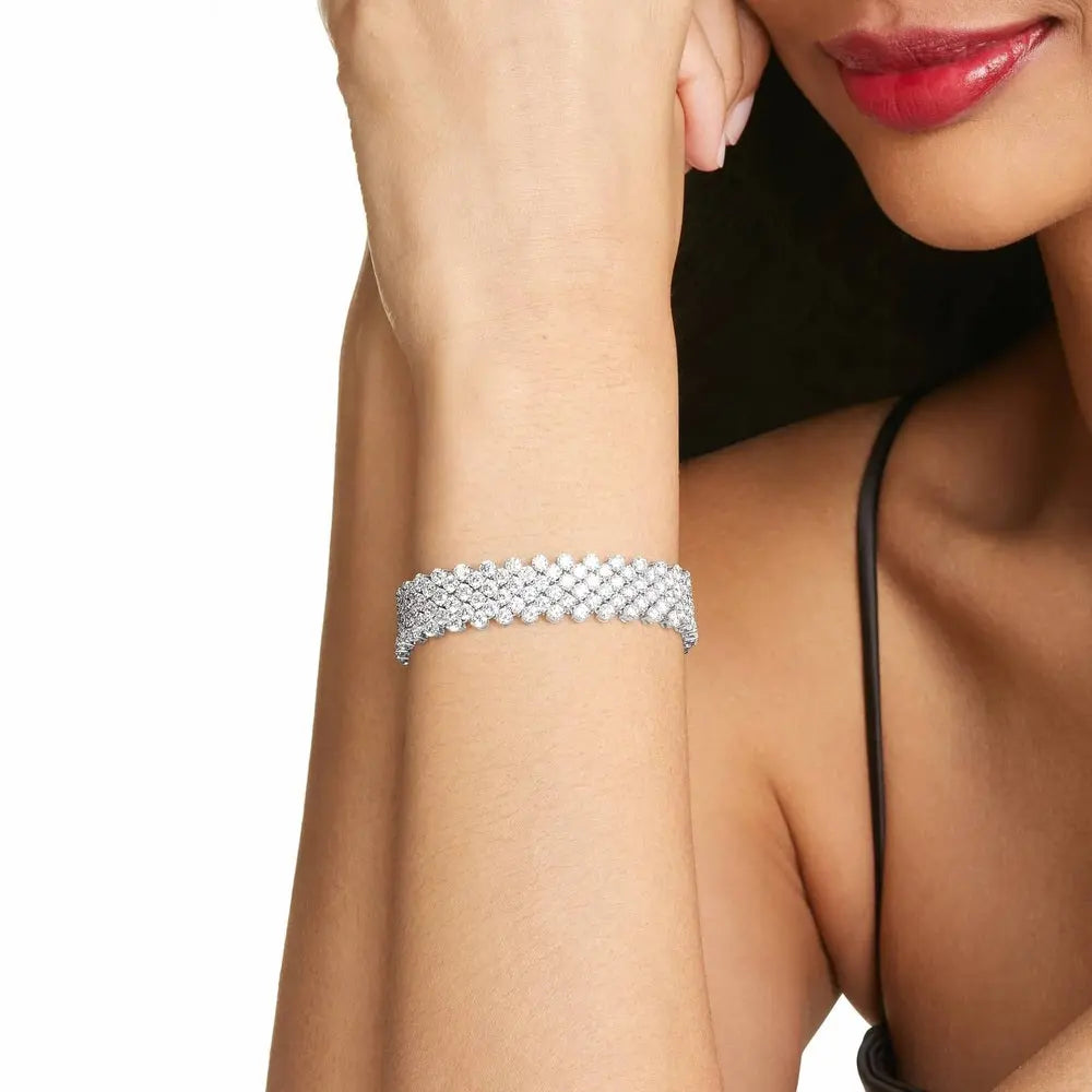 14K White Gold Mesh Lab-Grown Diamond Bracelet | 24 Carats, F-G Color, VS2 Clarity