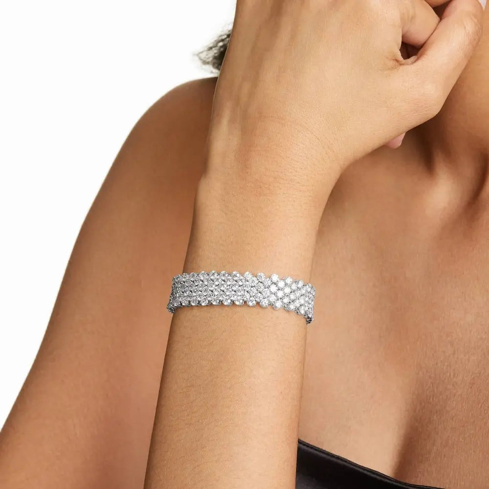 14K White Gold Mesh Lab-Grown Diamond Bracelet | 24 Carats, F-G Color, VS2 Clarity