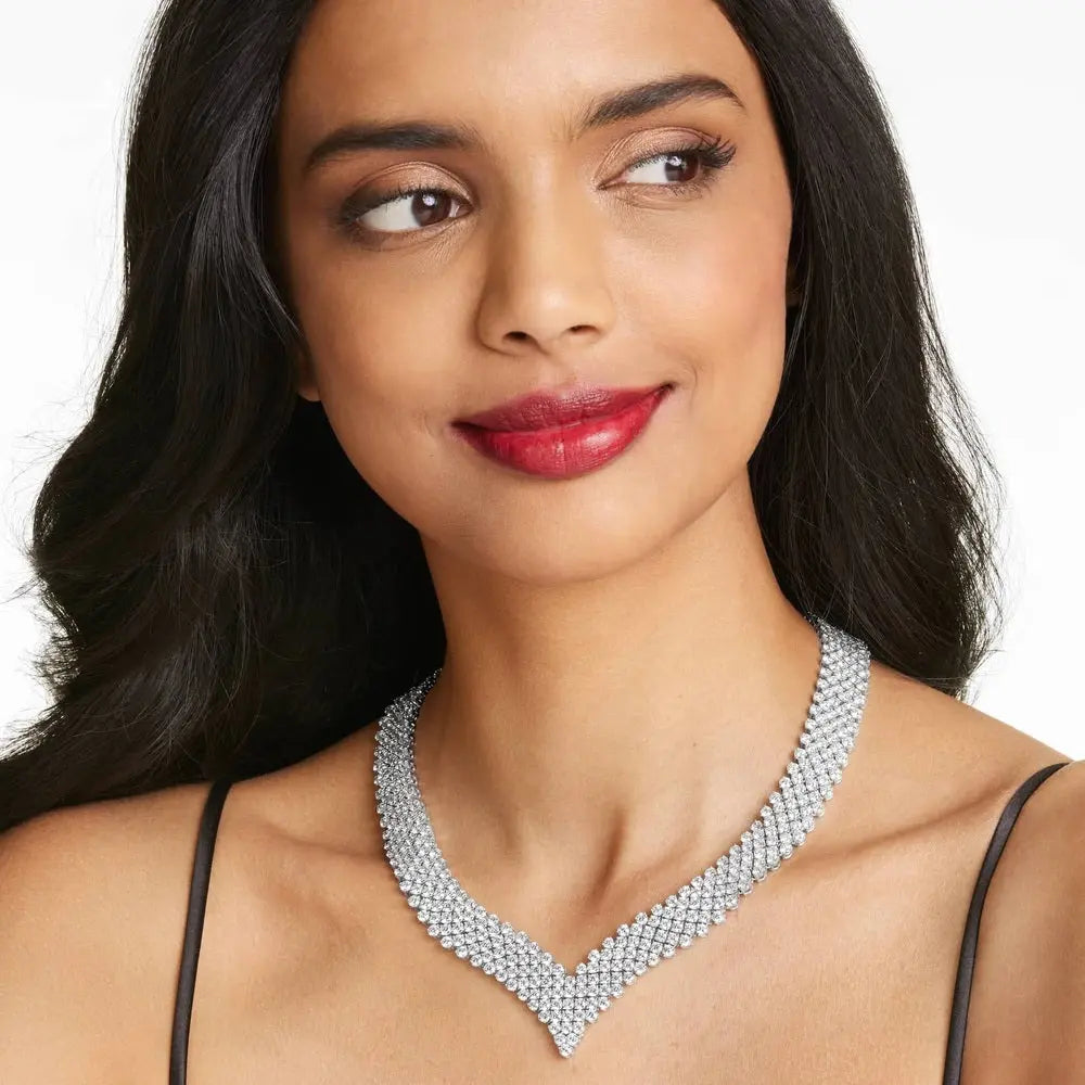 14K White Gold Mesh V Lab-Grown Diamond Necklace | 58 Carats, F-G Color, VS1 Clarity