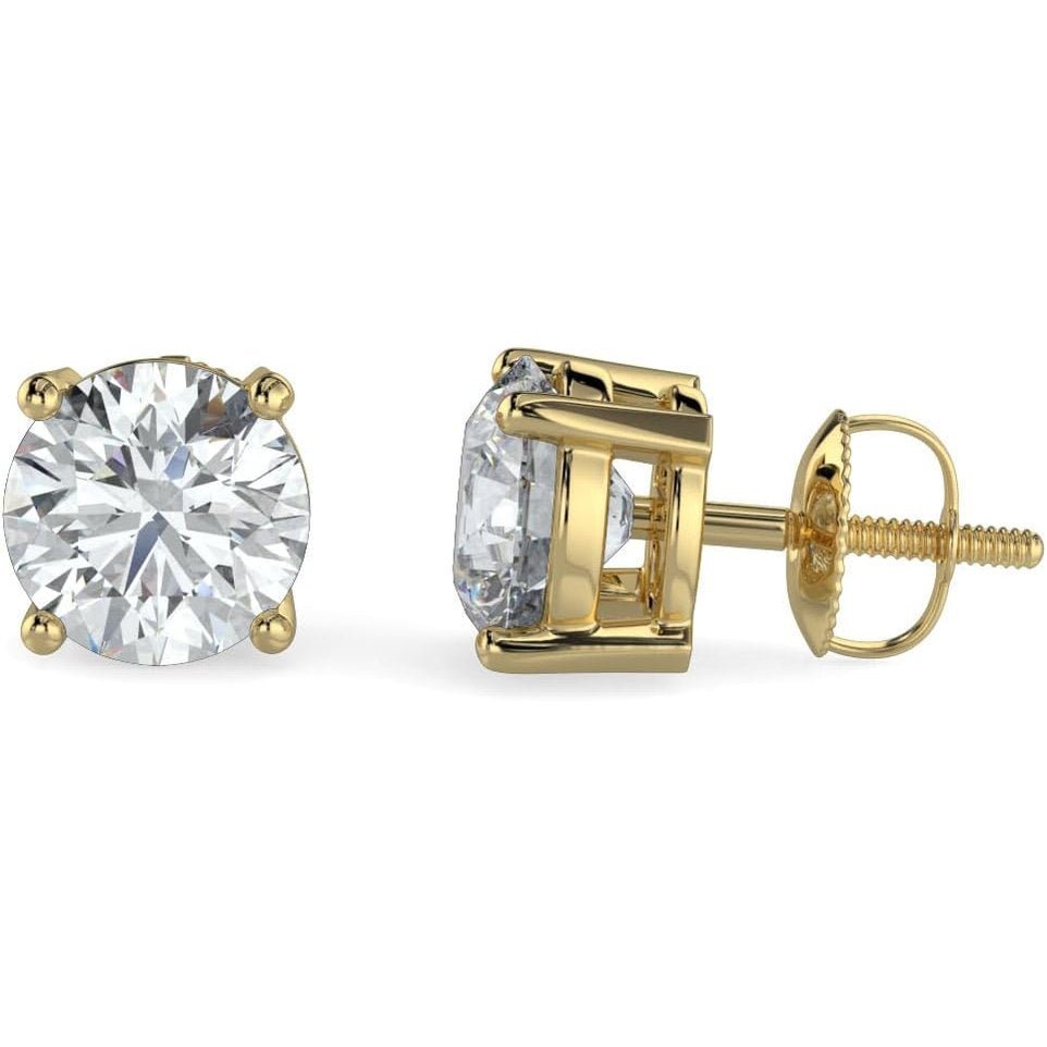 14K White & Yellow Gold Lab Grown Round Cut Diamond Stud Earrings for Men Women, (1/2cttw - 4cttw), 4 - Prong Screw Back, VS Clarity EF Color, Gift for Weddings, Anniversaries, Valentine's Day - Future Jewelry