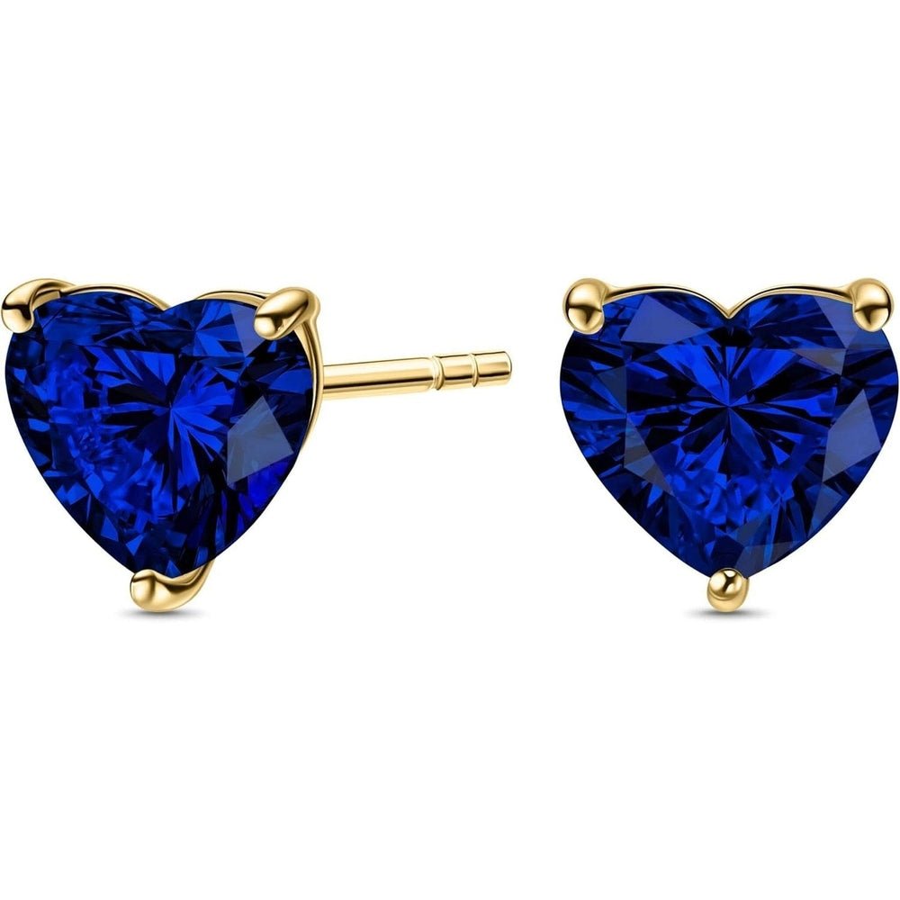 14K Yellow or White Gold Stud Earrings Heart Shaped Lab Grown Diamond/Lab Grown Blue Sapphire/Lab Grown Emerald Stud Earrings - Future Jewelry