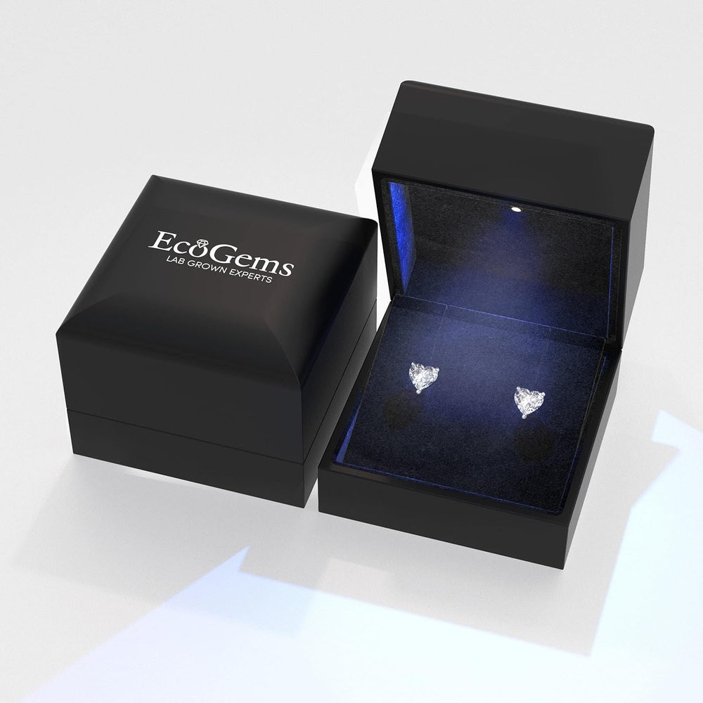 14K Yellow or White Gold Stud Earrings Heart Shaped Lab Grown Diamond/Lab Grown Blue Sapphire/Lab Grown Emerald Stud Earrings - Future Jewelry