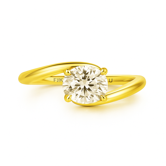 Gold ring with a diamond on a white background