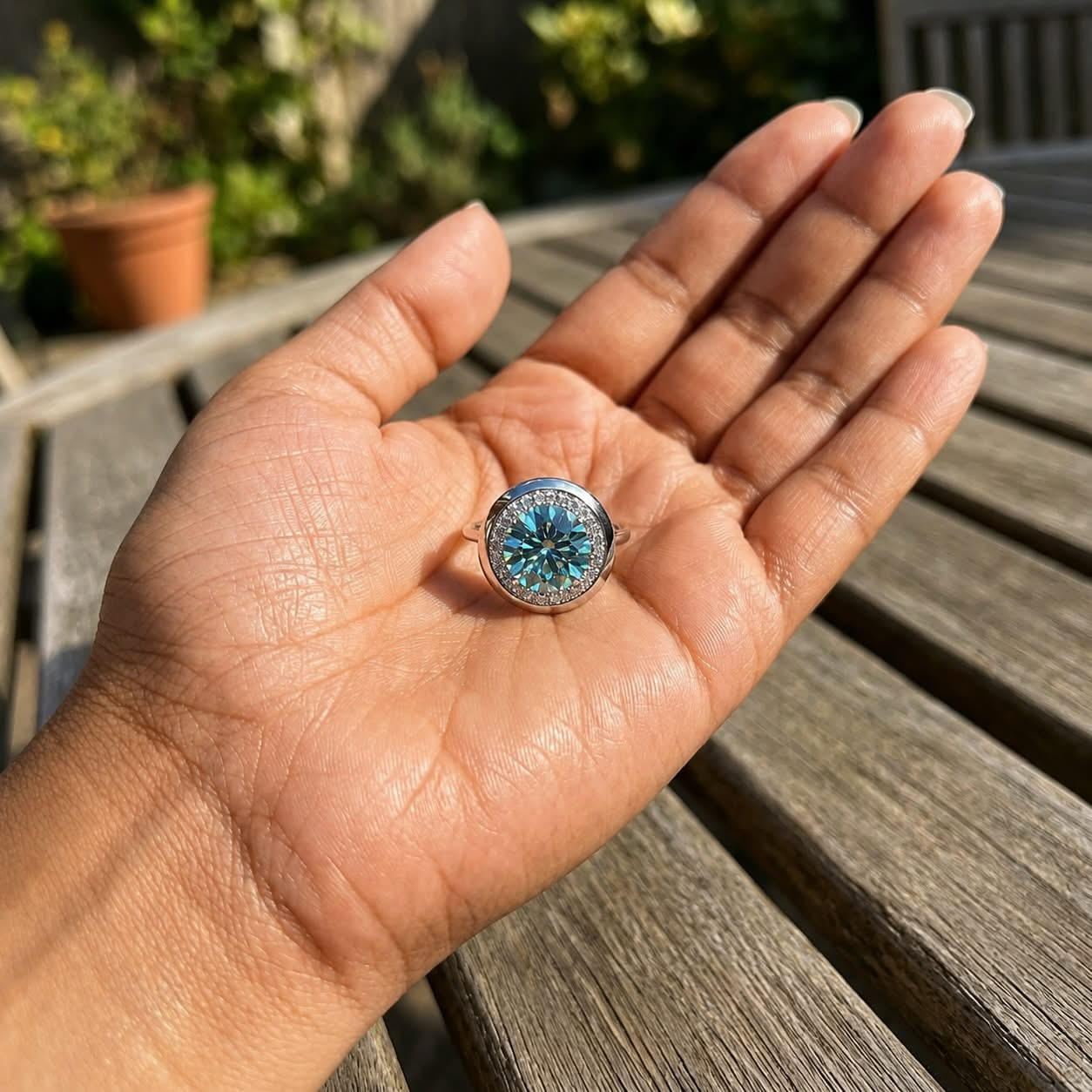 The Blue Azure Halo™ | 3 Carat Blue Lab Grown Diamond Halo Engagement Ring | 14K Gold or Platinum | IGI Certified
