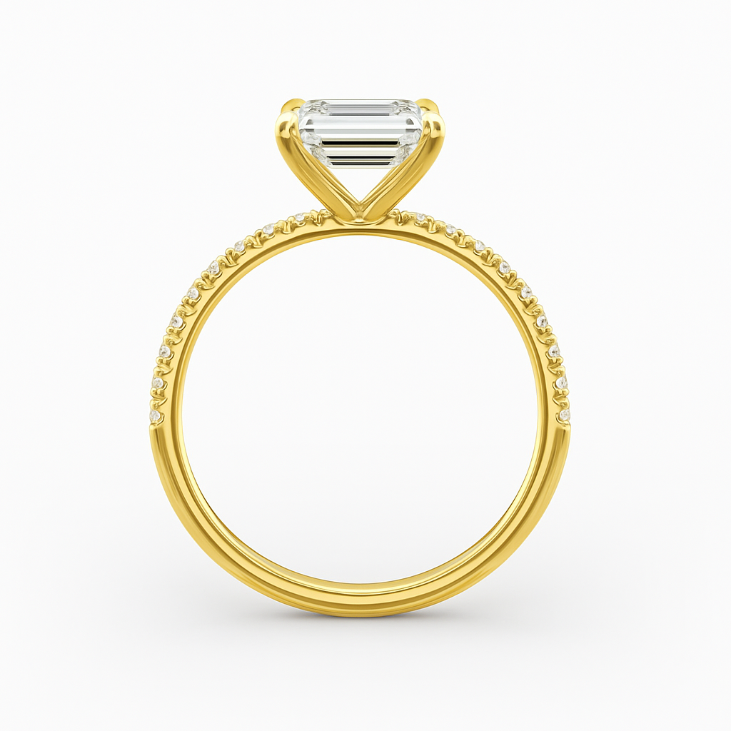Gold ring with a diamond on a white background