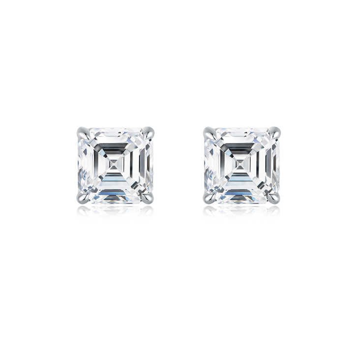 2 Carat Asscher Cut Lab Grown Diamond Studs 18K Gold - Future Jewelry
