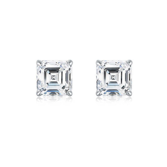 2 Carat Asscher Cut Lab Grown Diamond Studs 18K Gold - Future Jewelry