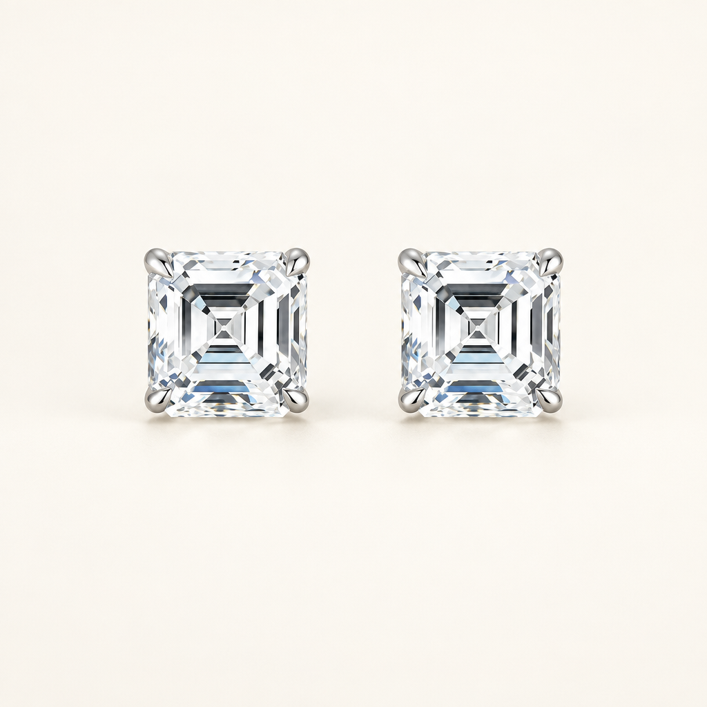 2 Carat Asscher Cut Lab Grown Diamond Stud Earrings in 18K White Gold - Future Jewelry